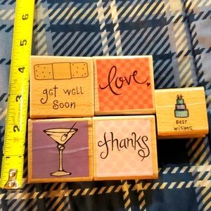 5/$25 Wood Stamp Bundle 5 stamps best wishes get well thanks love